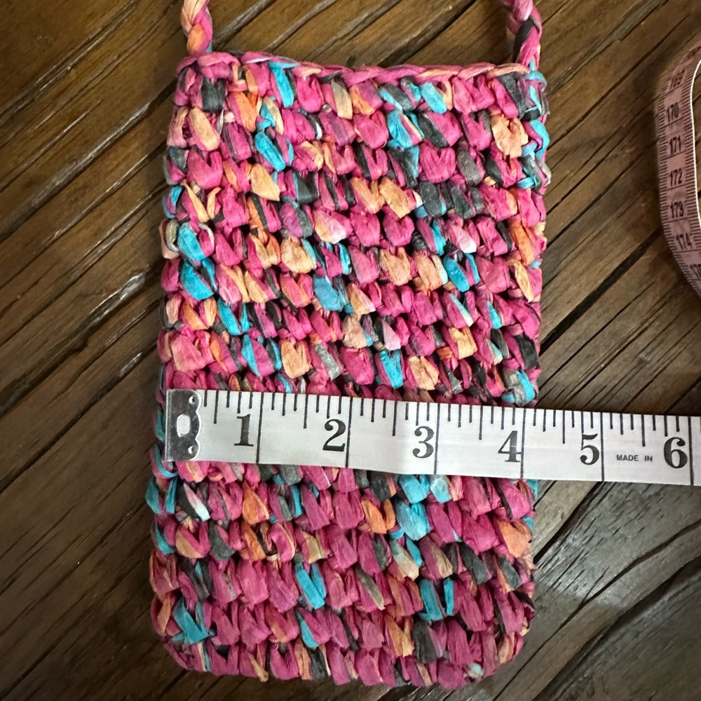 NWOT Old Navy Straw-Paper Crochet Crossbody Bag in Pink Multicolor - Picture 10 of 13